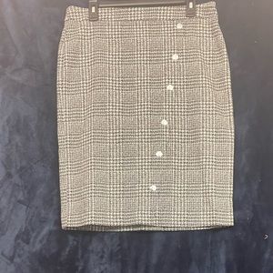 Black and White Pencil Skirt w/Asymmetrical Buttons